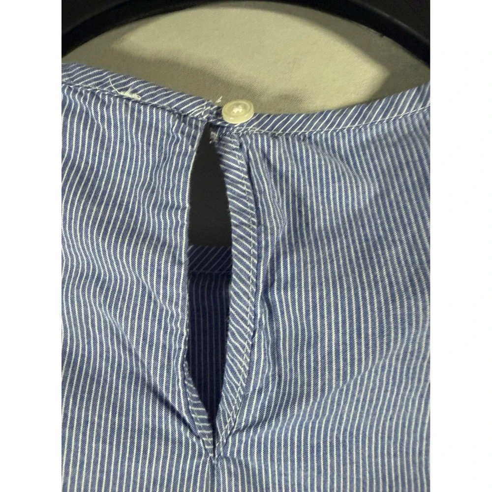 Crewcuts J.Crew Girls Blue White Pinstripe Ruffle Peplum Blouse Top Size 14